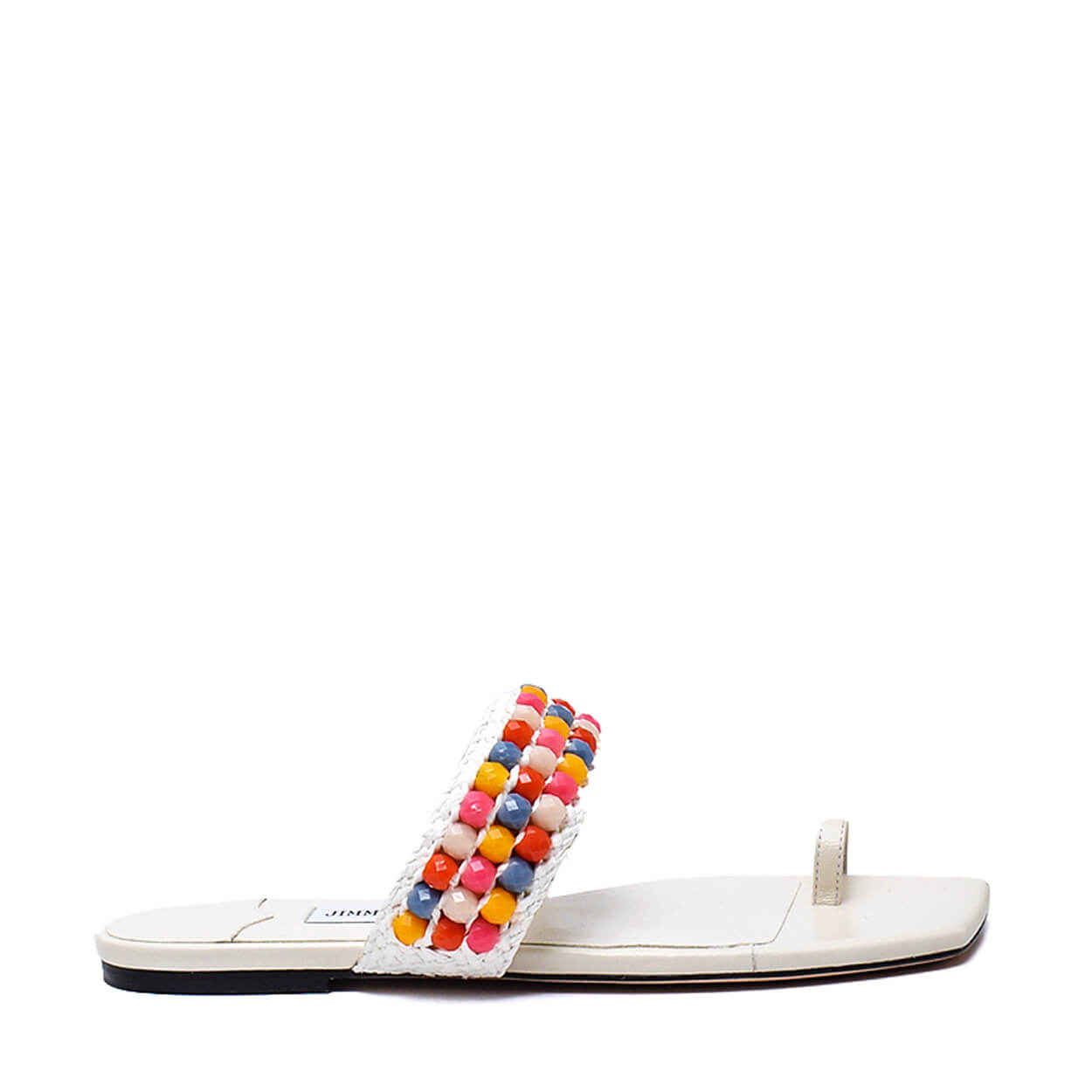 Jimmy choo-White Amoure Beaded Flat Sandals 39